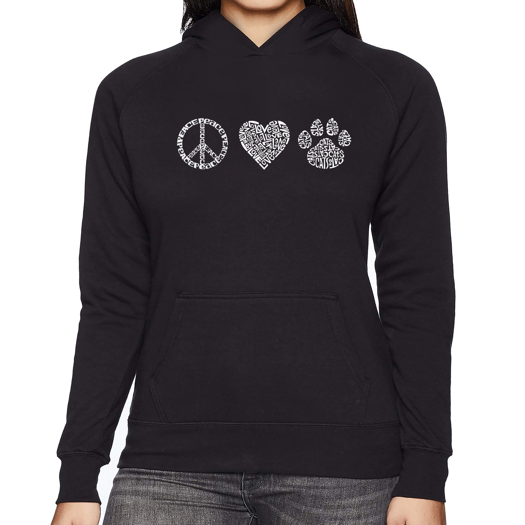 LA Pop Art Peace Love Cats - Women's Word Hooded Sweatshirt