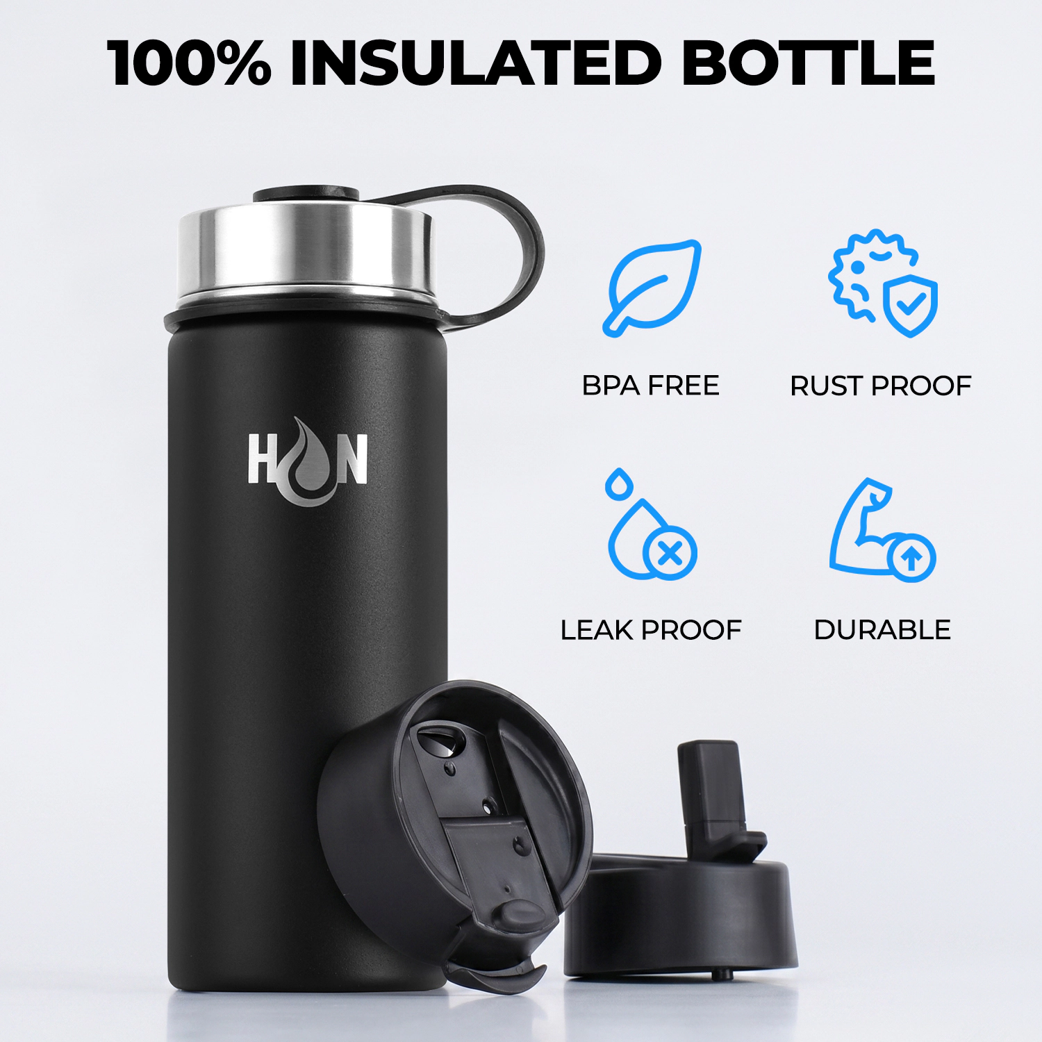 Zulay Kitchen 3 Lid 18oz Vacuum Insulated Water Bottles with Straw by Hydration Nation