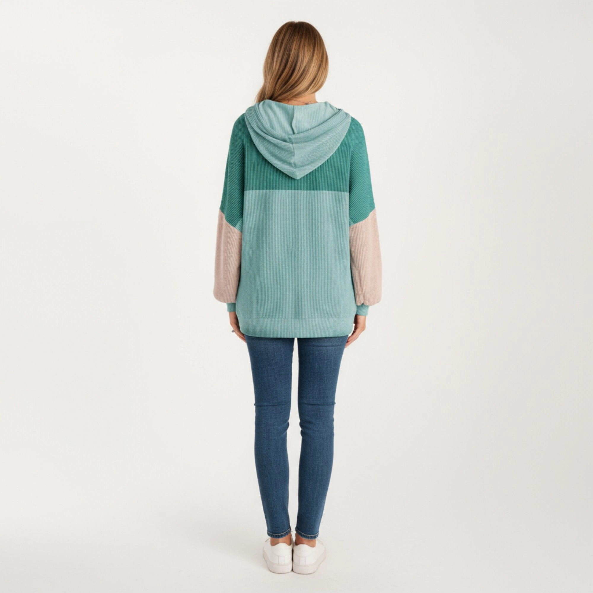 Anna-Kaci Women's Colorblock Drawstring Relaxed Fit Long Sleeve Knit Hoodie