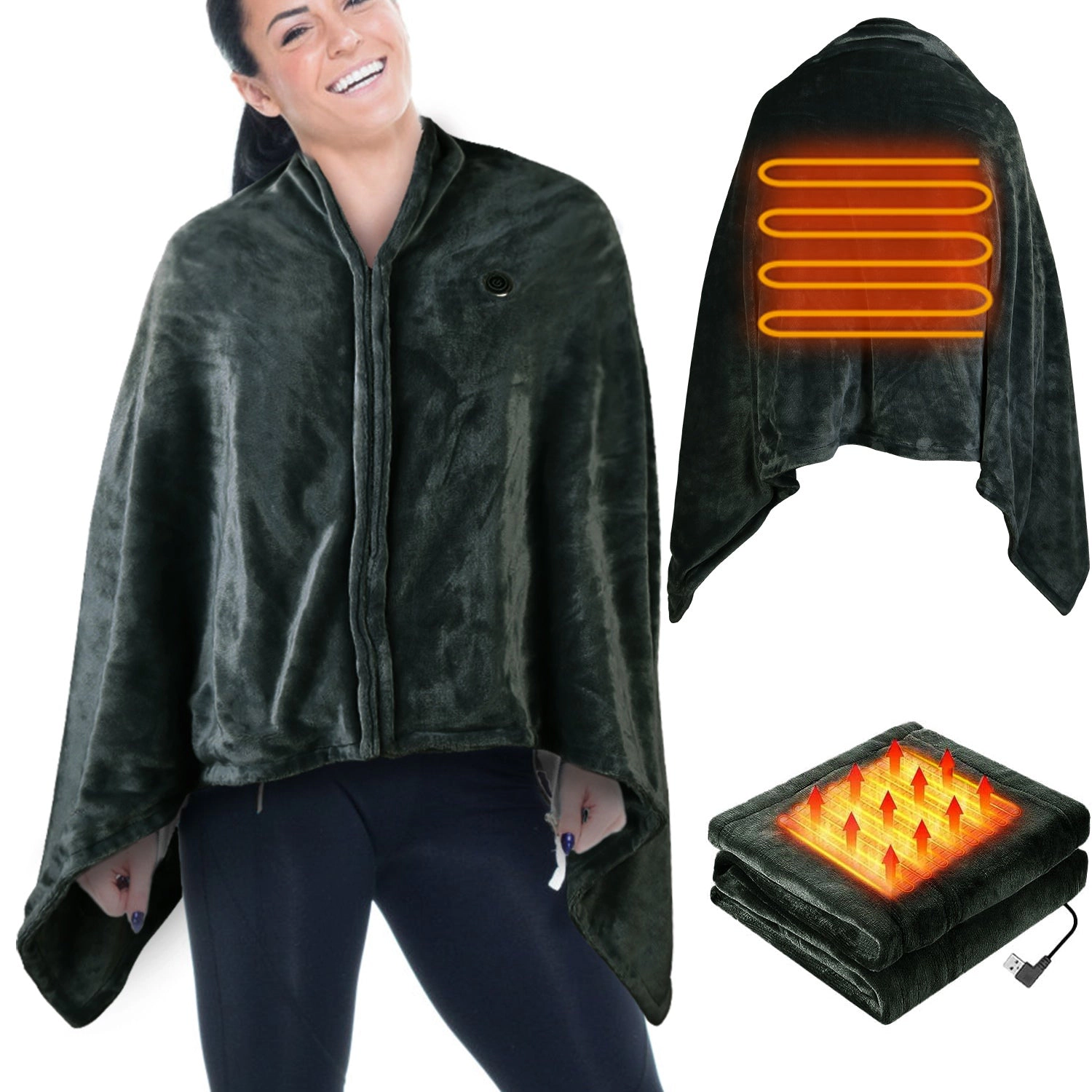 GBruno USB Heated Flannel Blanket Shawl With Zipper