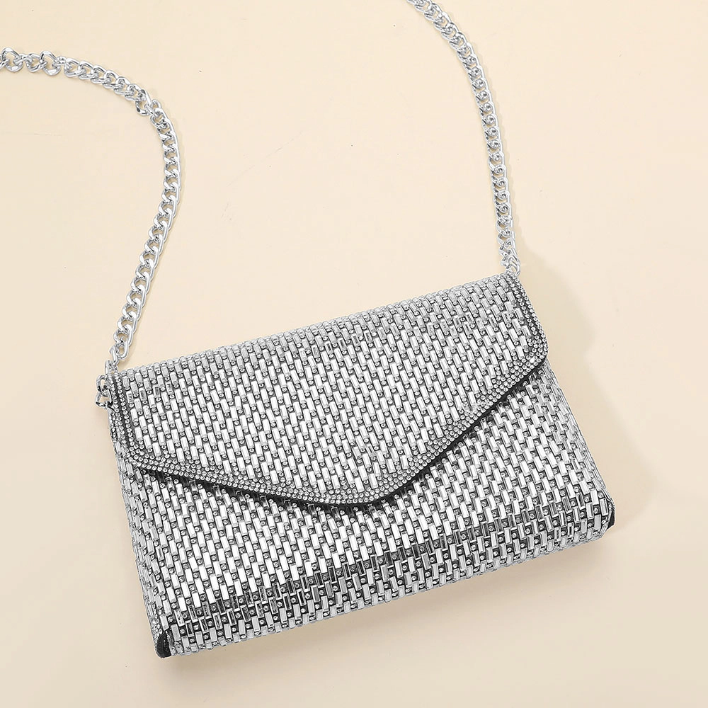 Fashnzfab Elegant Baguette Round Stone Bling Studded Envelope Evening Clutch Crossbody Bag
