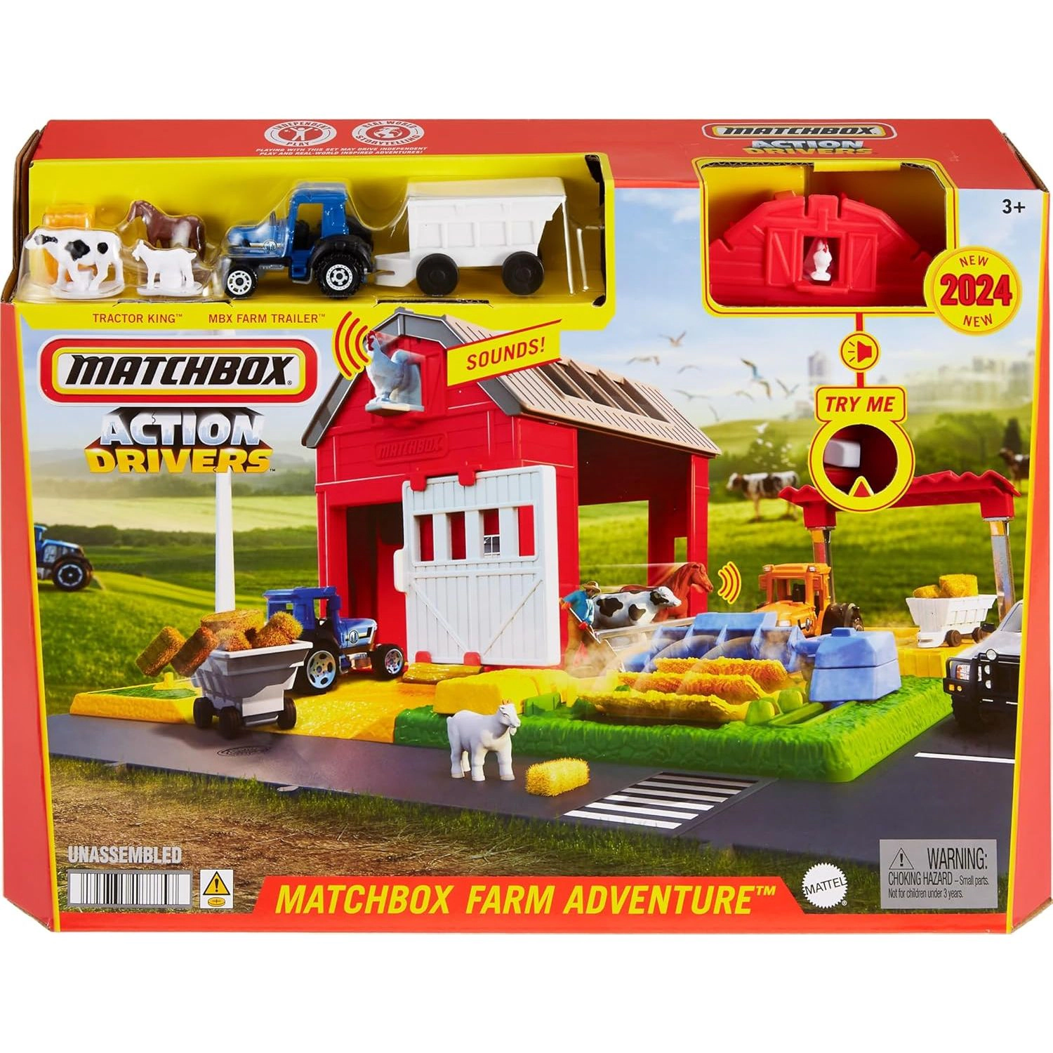 Matchbox Action Drivers Farm Adventure Playset with 1:64 Tractor and Animal Figures