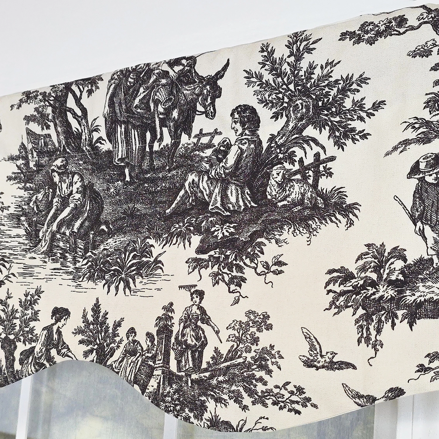 RLF Home Baroque Provance 100% Cotton Rod Pocket Lined  Window Valance 50" x 15" Black
