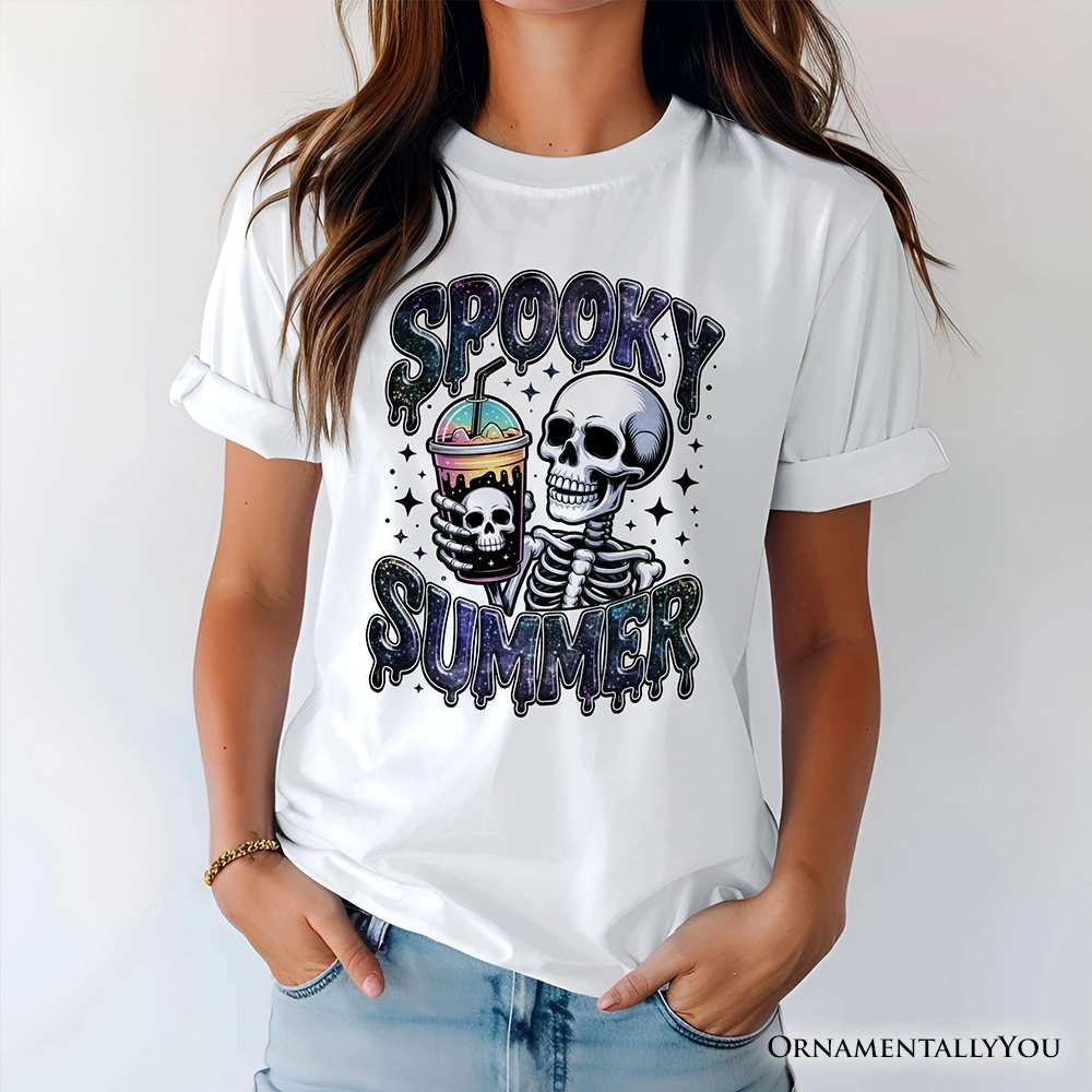 OrnamentallyYou Womens Spooky Summer Skeleton Halloween T-Shirt