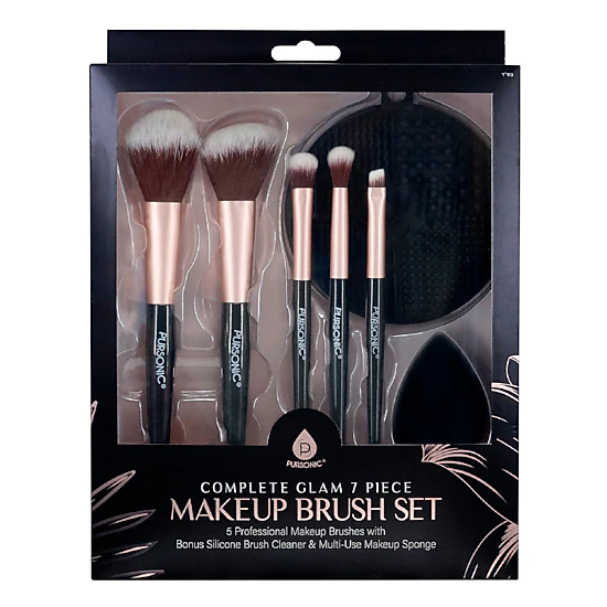 Pursonic 8-Piece Pro Makeup Application Set – 7 Brushes + Blending Sponge