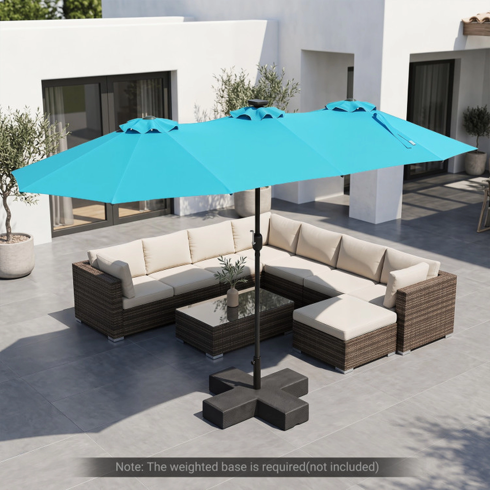 SUGIFT Double-Sided Patio Market Umbrella with 36 Solar LED Lights 13-ft Canopy Turquoise