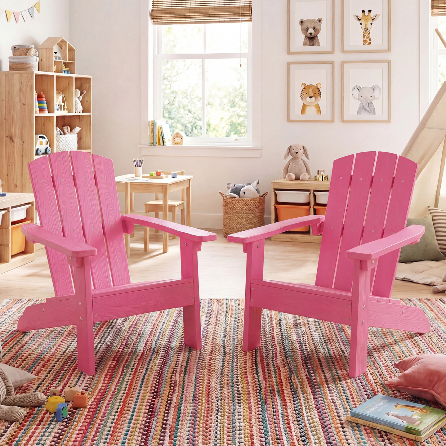 SlickBlue Kids Pink Outdoor Lounge Chair, Wooden Kids Patio Chair