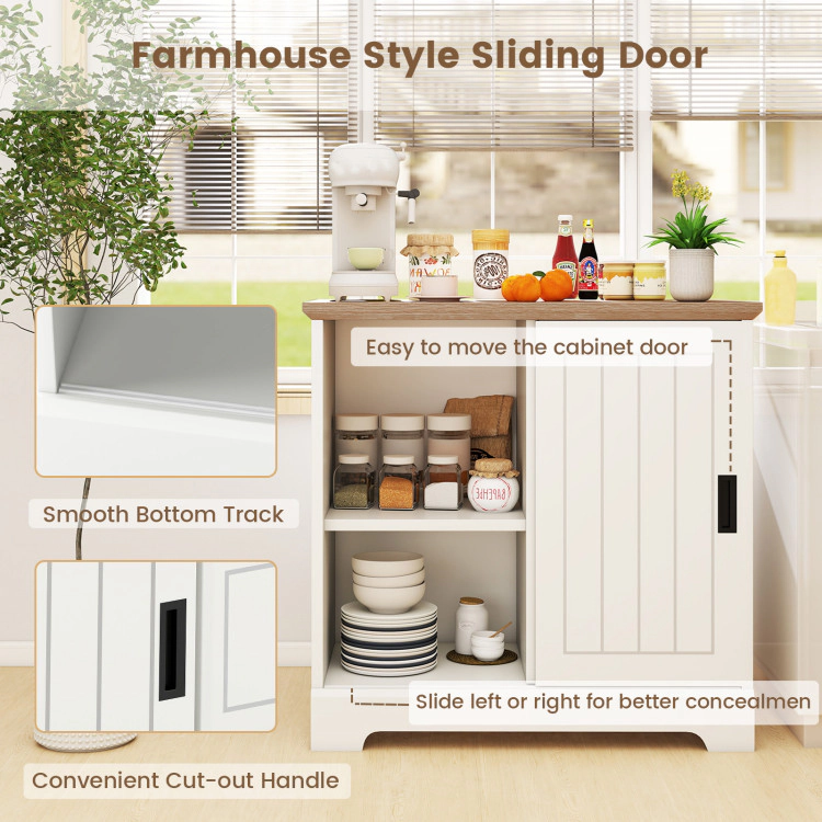 Hivvago Farmhouse Sideboard Buffet Cabinet Kitchen Pantry With Sliding Doors-White