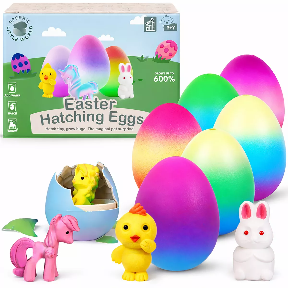 Sperric Easter Unicorn Hatching Eggs, 6 Pack Pre-Filled Easter Egg Toys Surprise Growing Unicorn Chicken & Bunny Egg Toy