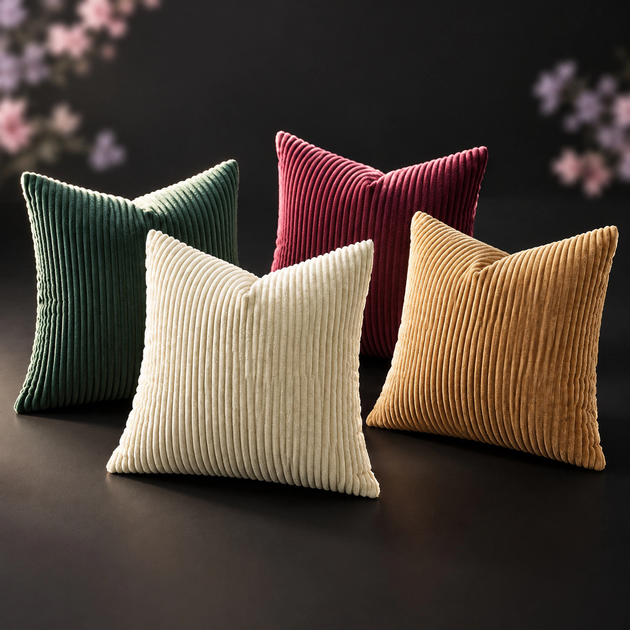 WZK Set of 4 Corduroy Boho Stripe 18x18 Throw Pillow Covers