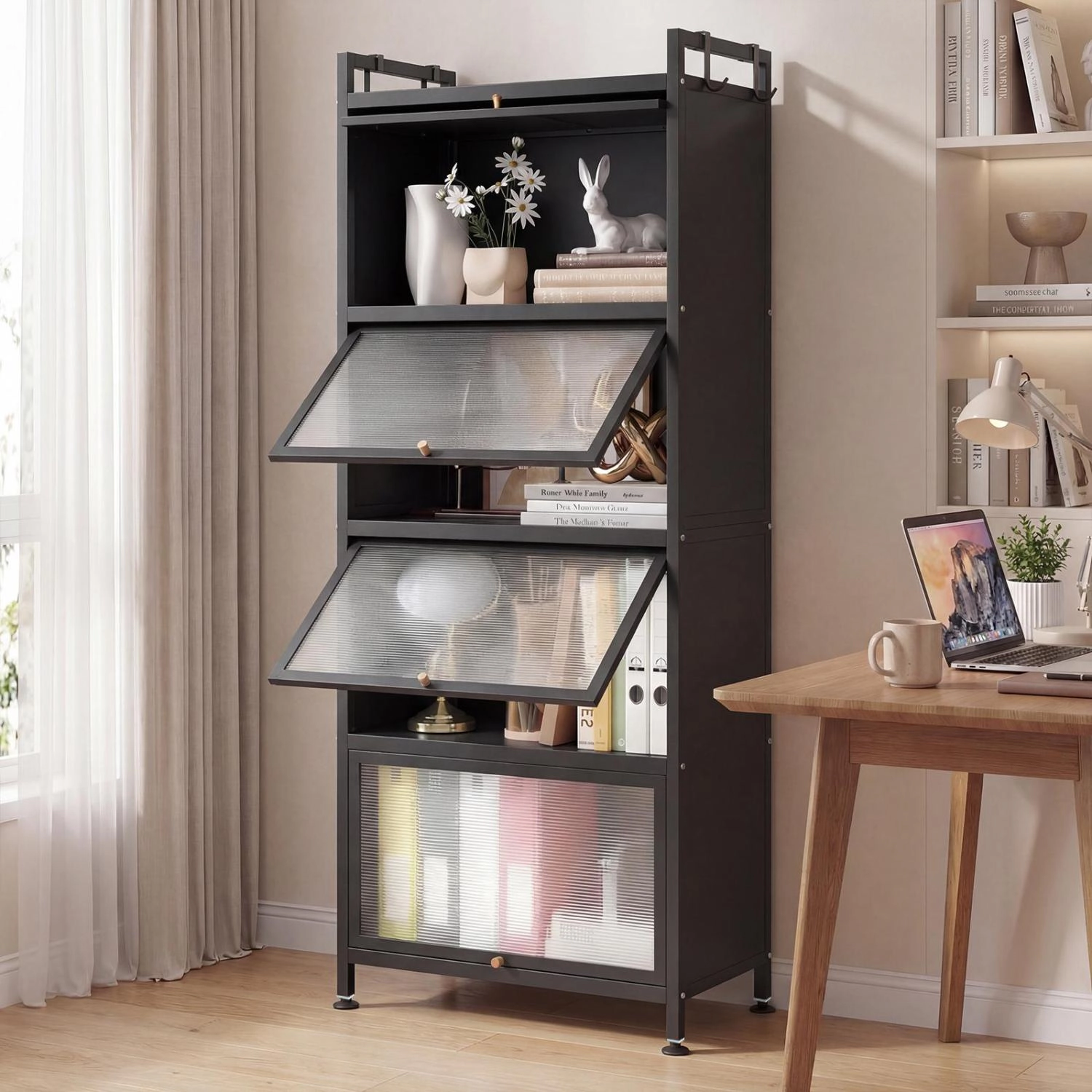 SUGIFT 5-Tier Kitchen Baker's Rack Shelving Unit with Flip-up PC Doors 60.5-in Tall Black