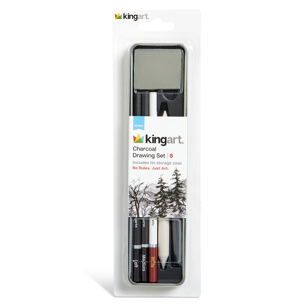 KINGART Charcoal Drawing & Sketching Tin Set - 8 pc
