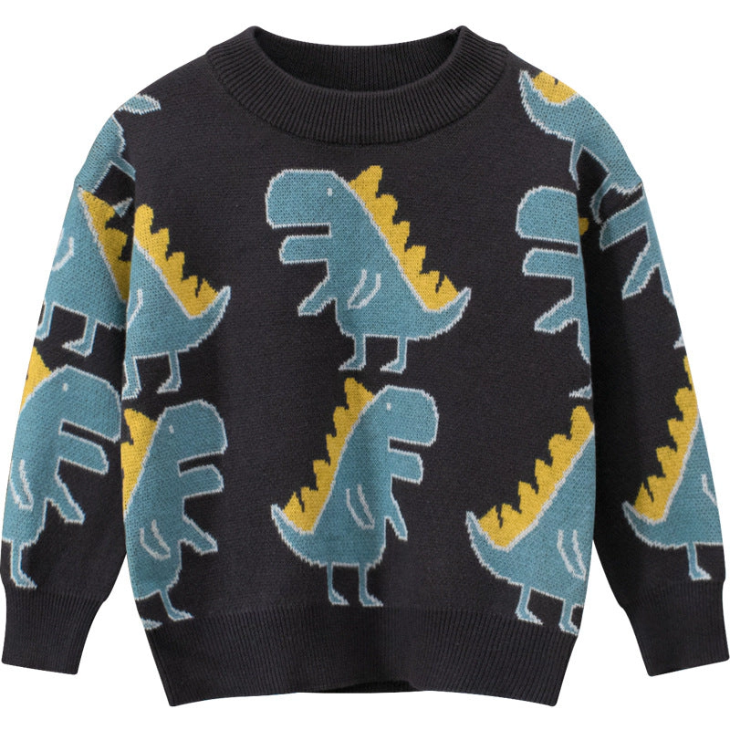 MyKids-USA Baby All Over Cartoon Dinosaur Graphic Long Sleeves Pullover Knitting Sweater