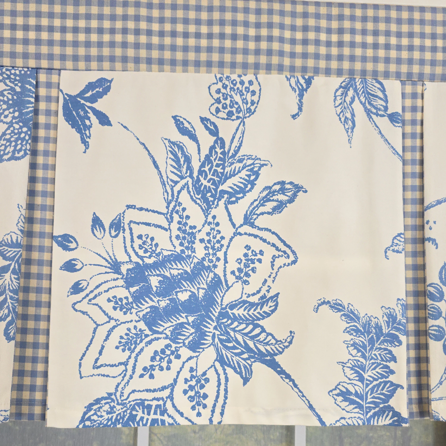 RLF Home 100% Cotton Natalia Pleated  Unlined Windows Rod Pocket Valance 50" x 17"  Blue