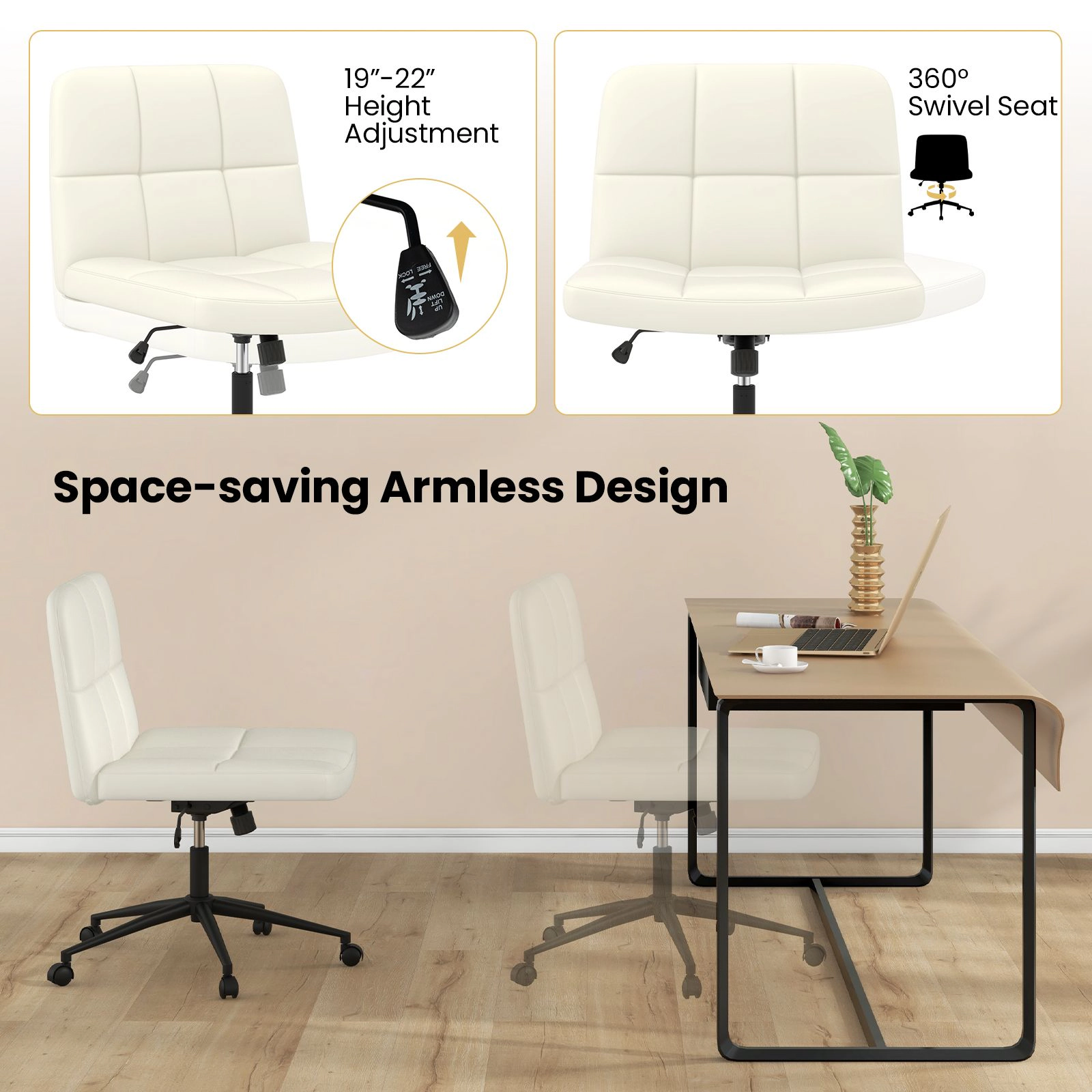 SlickBlue Armless Computer Chair with Rocking Function and Base