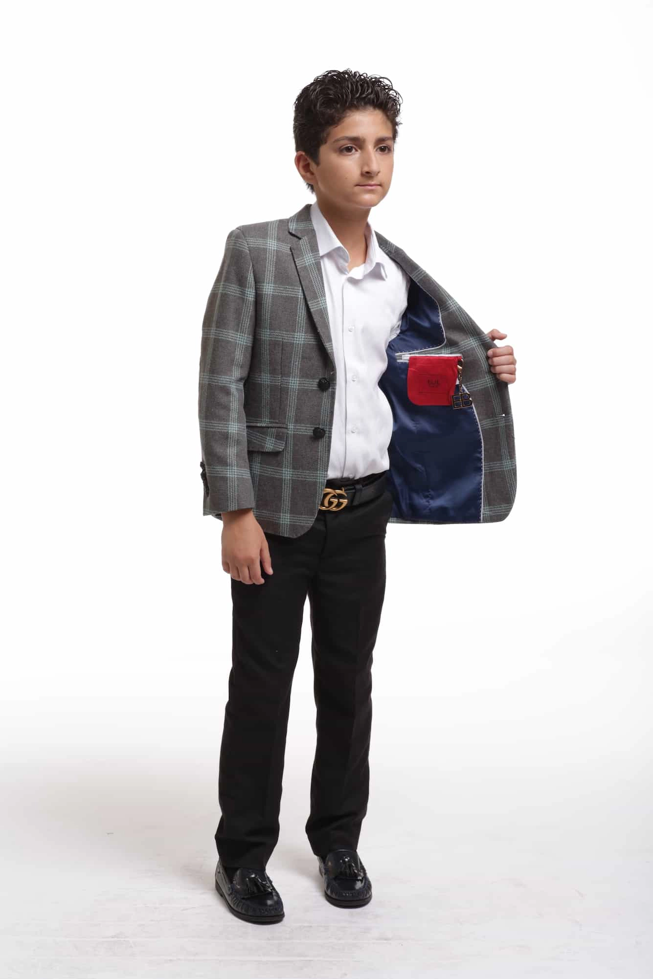 Elie Balleh Boys Slim Fit Premium Wool Checke Blazer