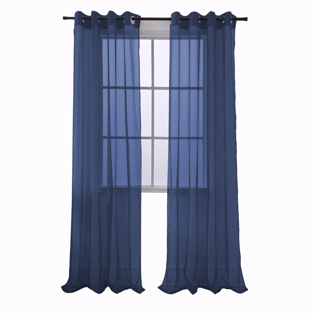 RT Designers Collection Cara One Sheer Grommet Light Filtering Curtain Panel 54" x 90" Navy
