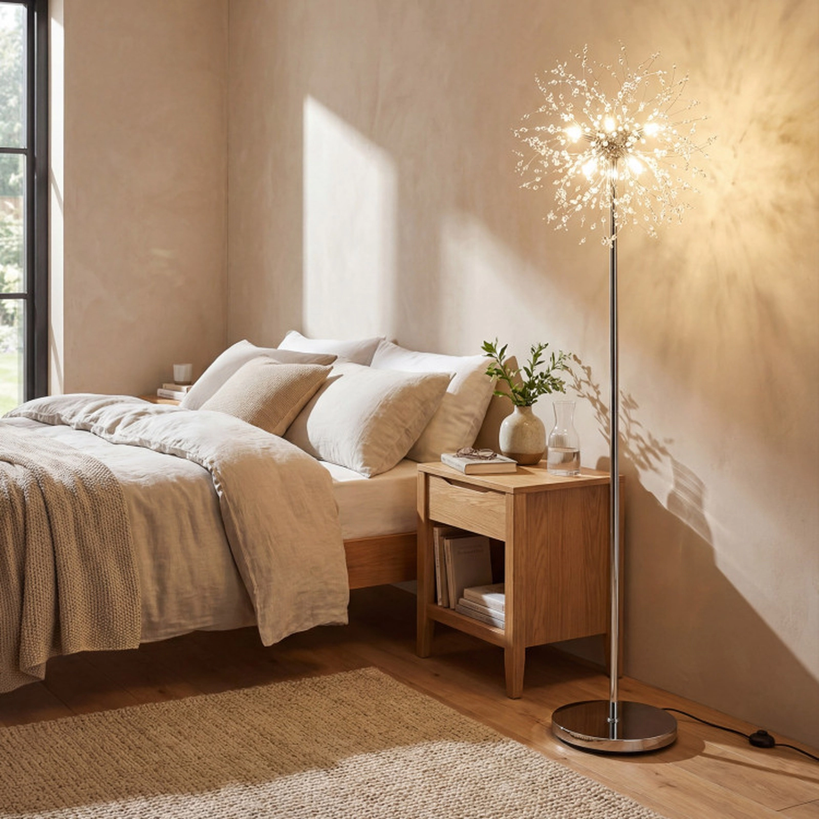 SUGIFT 63-in Dandelion Acrylic Crystal Floor Lamp with Foot Switch Weighted Base and 6.9-ft Cord