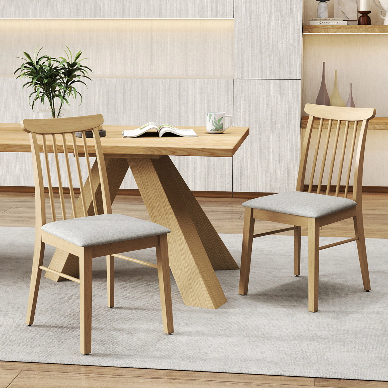 LJG Dining Chairs Set of 2 Fabric Upholstered Kitchen Armless Chairs with Rubber Wood Frame