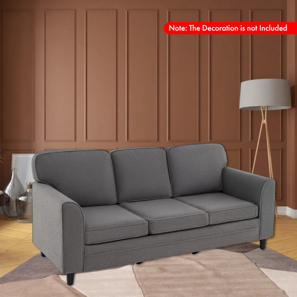Hivvago 3-Seater Upholstered Sofa in Teddy Velvet with Plush Back Cushions