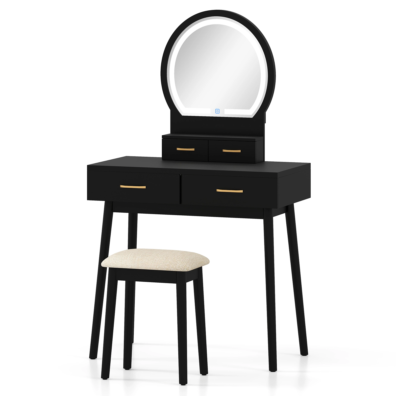 SUGIFT Small Vanity Makeup Dressing Table Set Cushioned Stool & LED Lighted Mirror 44-lb Tabletop 220-lb Stool Capacity
