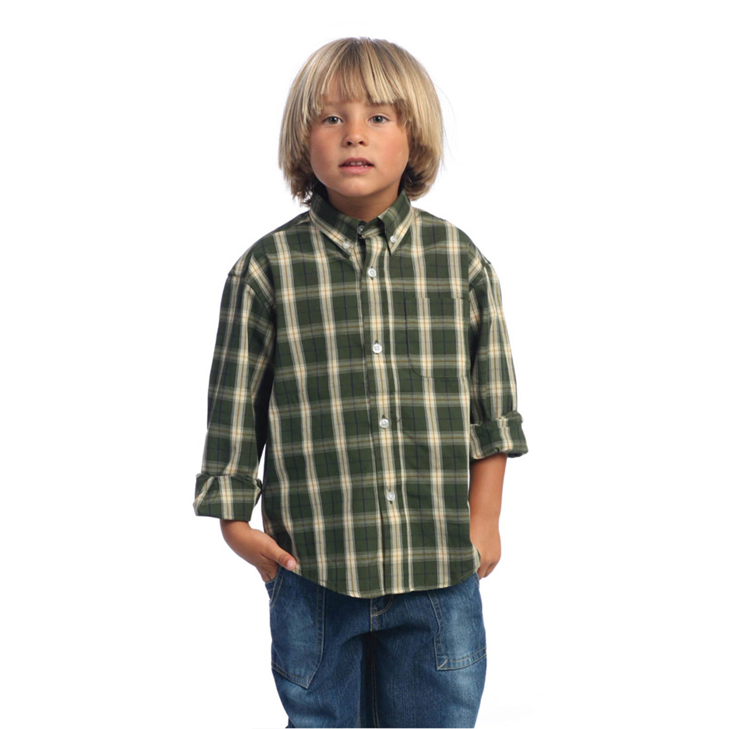 Gioberti Boy's Long Sleeve Button Down Plaid Checkered Shirt
