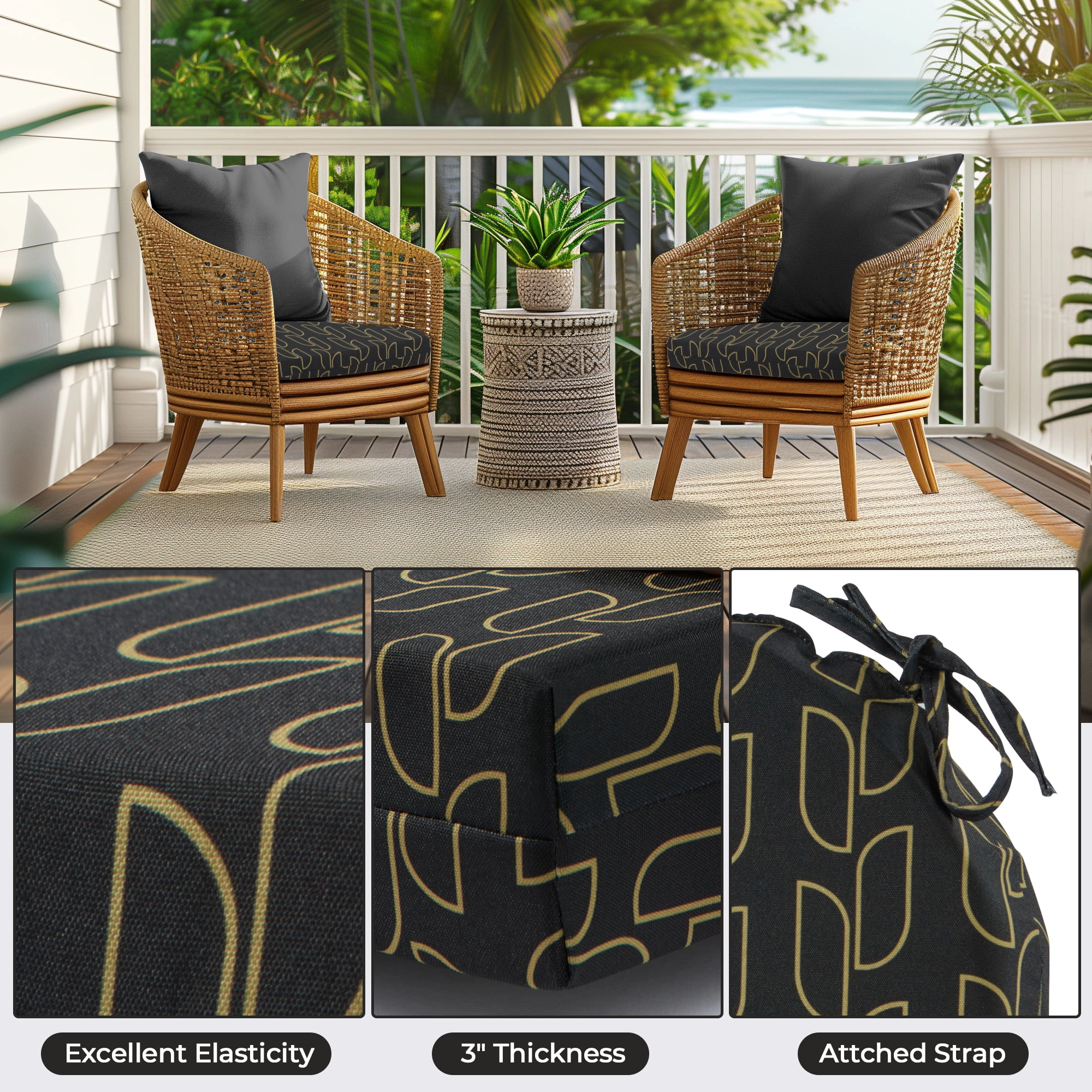 Unikome Set of 4 Waterproof Outdoor Round Chair Cushions, Fade Resistant Garden Cushion Pads