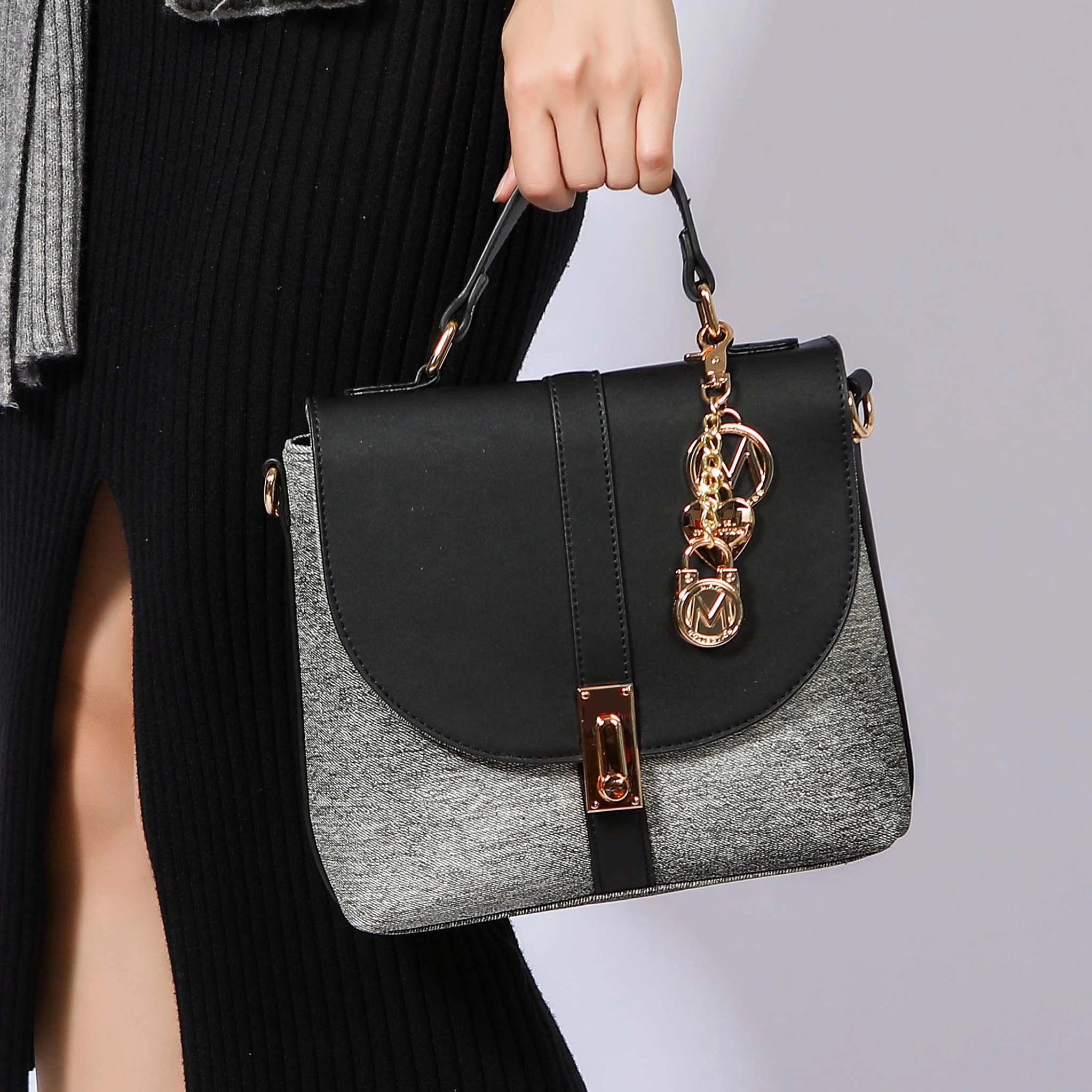 Mia K Collection Maren Vegan Leather Shoulder Bag - Gold-Tone Hardware, Removable Adjustable Strap