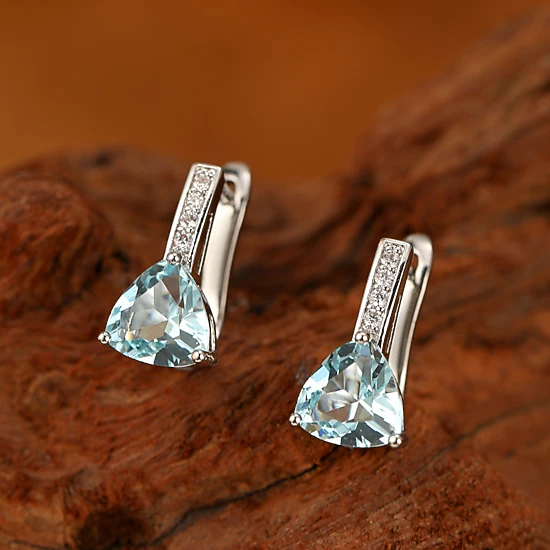 Premium Charms Womens Silver Tone Trillion Cut Light Blue Cubic ...