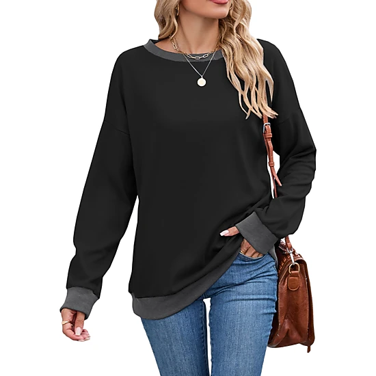 Enchanted Funland Womens Color Block Crew Neck Contrast Ribbed Pullover Sweatshirt