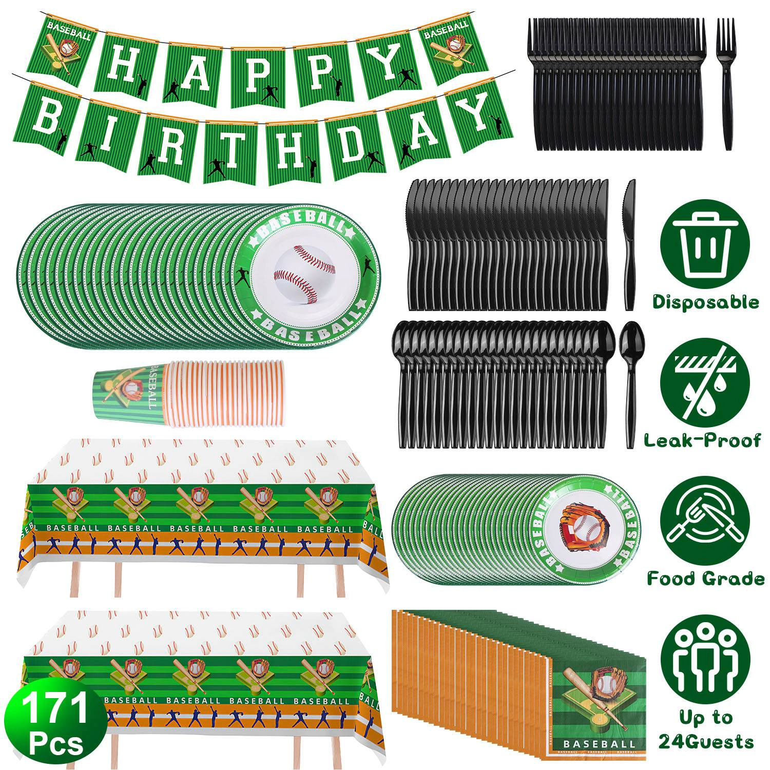 GBruno 171-Piece Baseball Party Supplies Kit