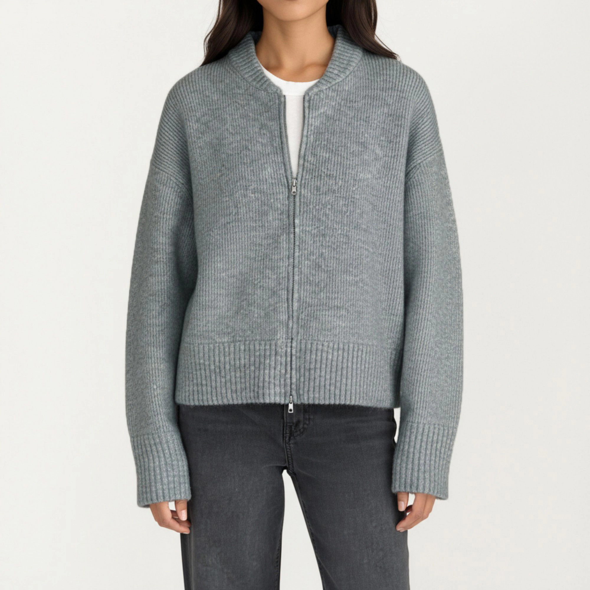 Anna-Kaci Women's Zip Front Rib Knit Pullover Top with Structured Cuffs and Textured Hem for a Clean Modern Finish