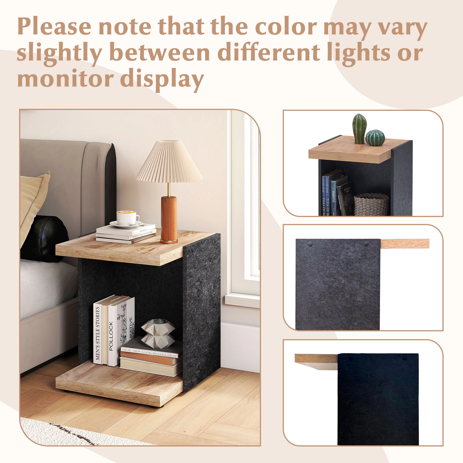 Glintex 2-Tier Sofa Side Table with Thickened Board and Raised Metal Legs, Oak