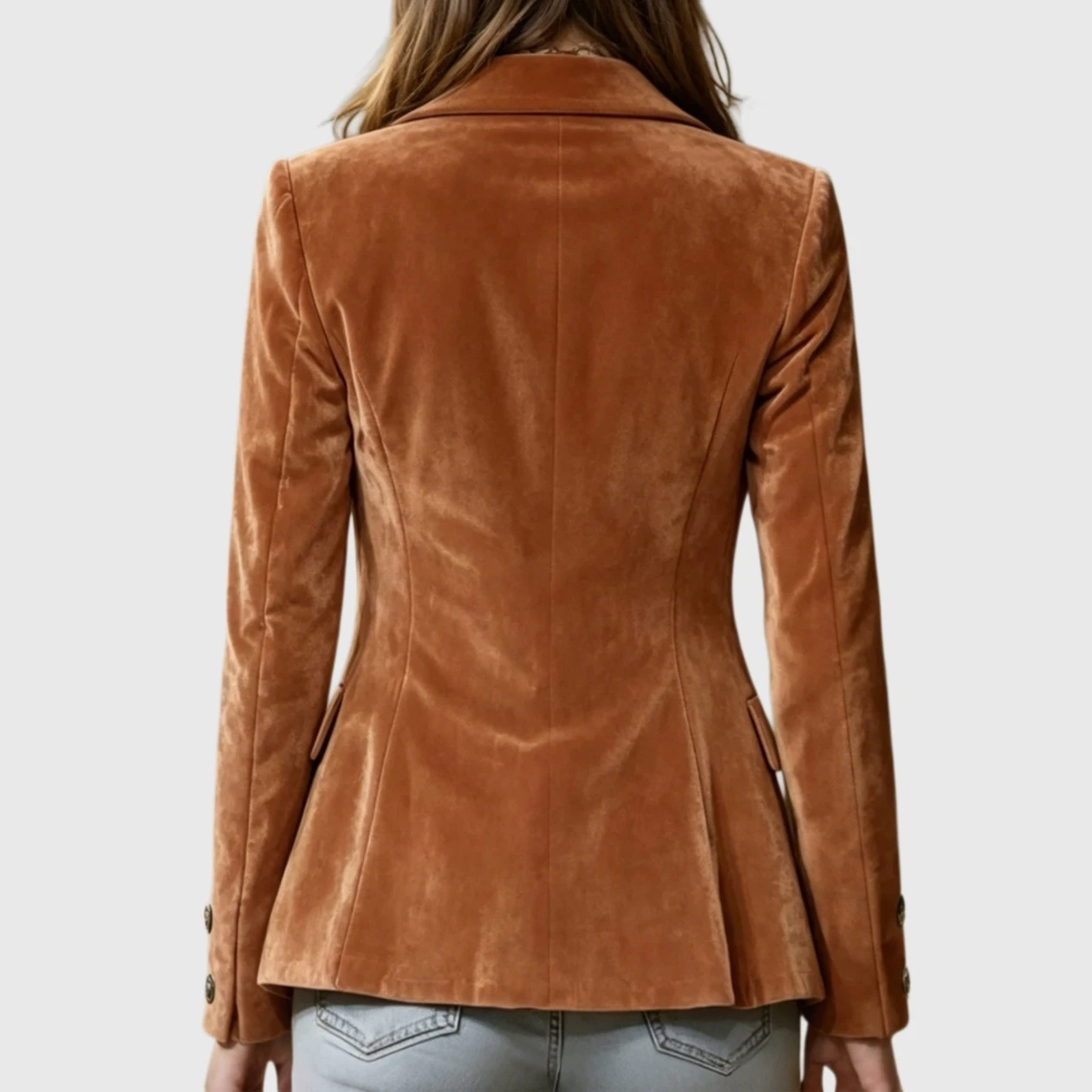 YesFashion Women's Velvet Blazer Casual Notched Lapel Single Breasted Open Front Work Suit Jacket