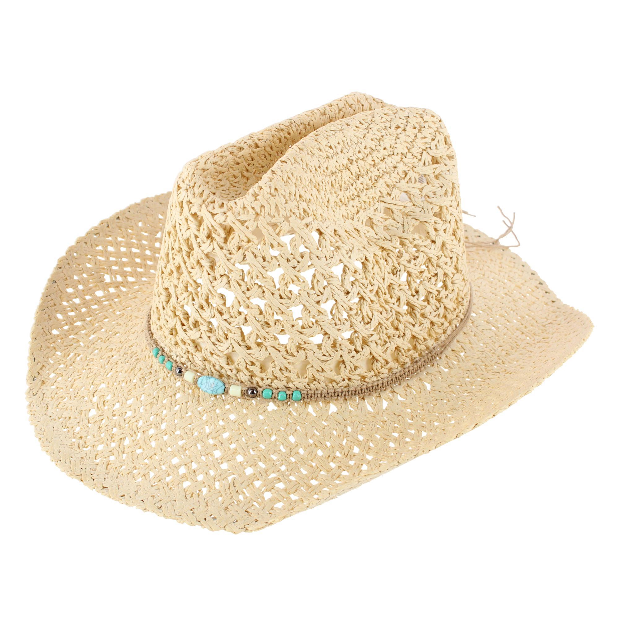 CTM Women's Braided Bead Straw Cowboy Hat