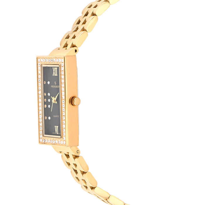 Peugeot Women's 35x20mm Black Crystal Bezel Watch with Stainless Steel Bracelet