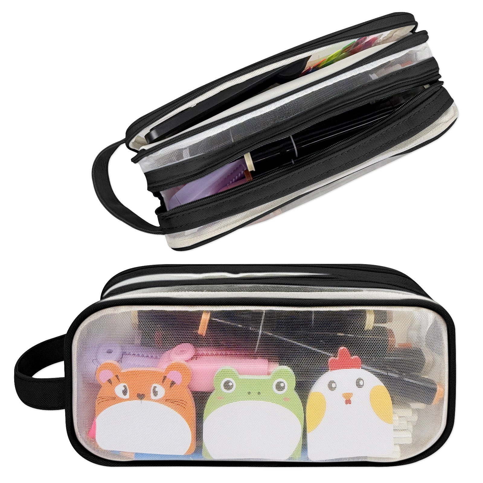 Wrapables 2-Compartment Transparent Mesh Pencil Case for Stationery, Makeup and Travel