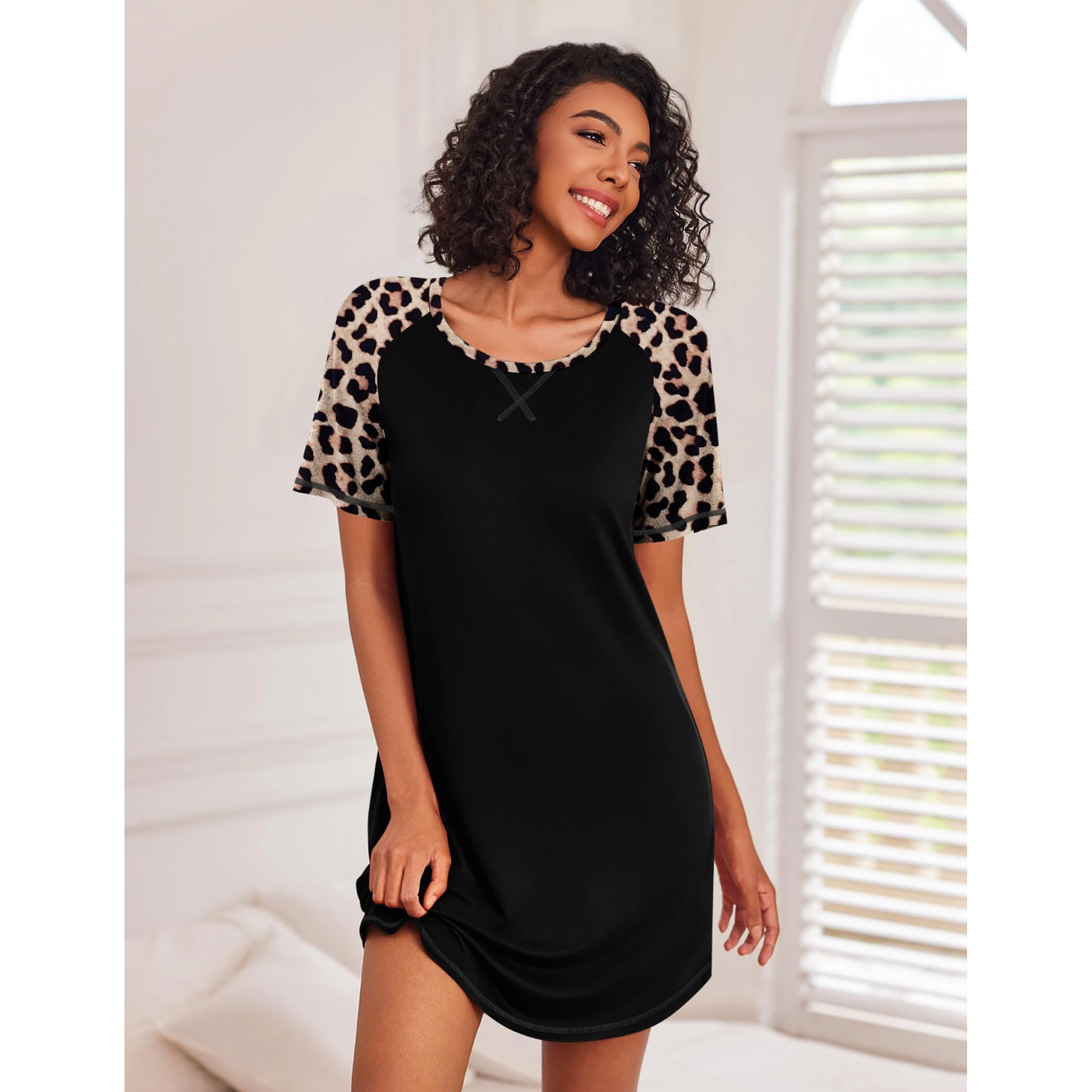 Ekouaer Nightgowns for Women Sleep Shirts Crewneck Night Soft Caual T Shirt Dress