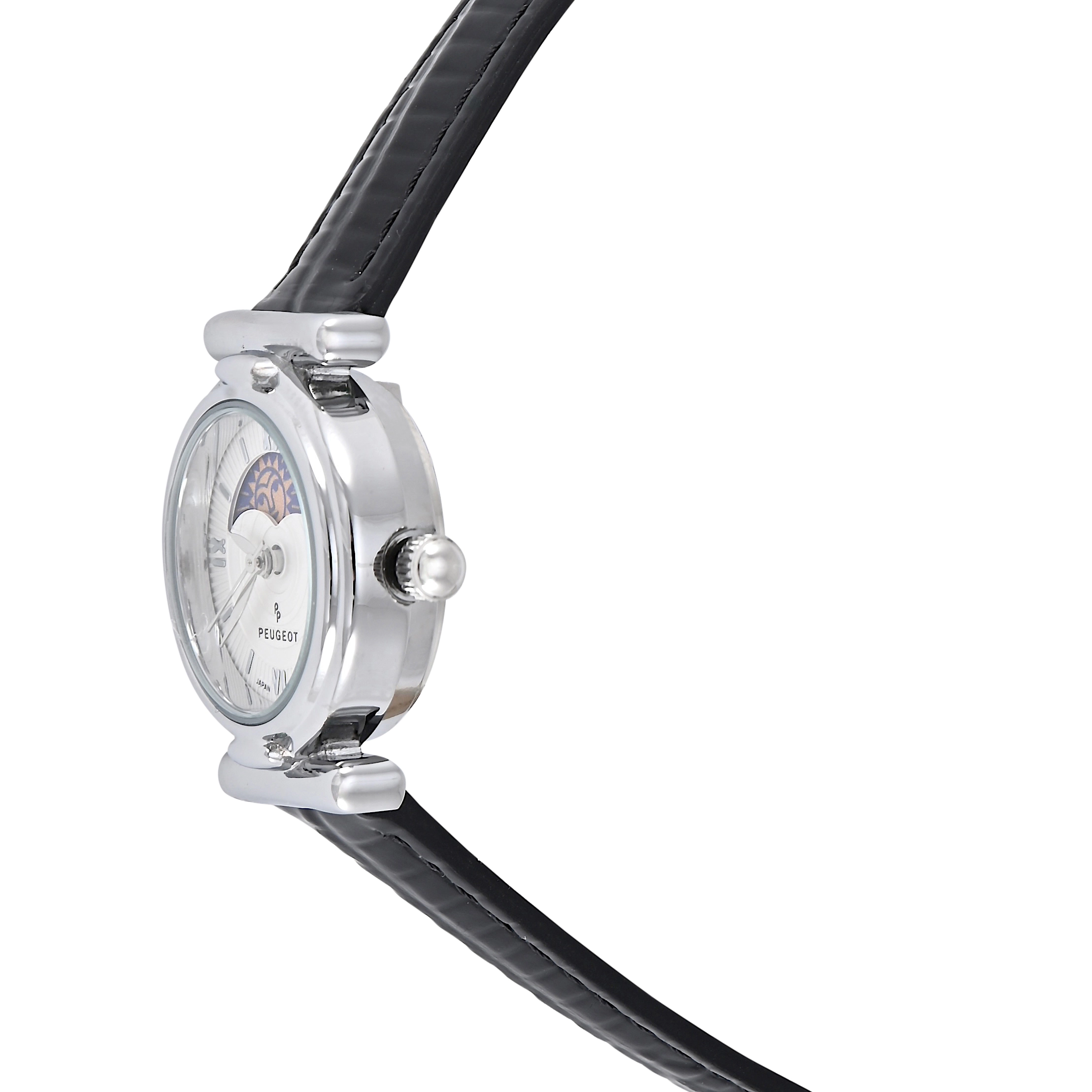 Peugeot Women's Petite 25mm Sun-Moon Watch with Glossy Leather Strap