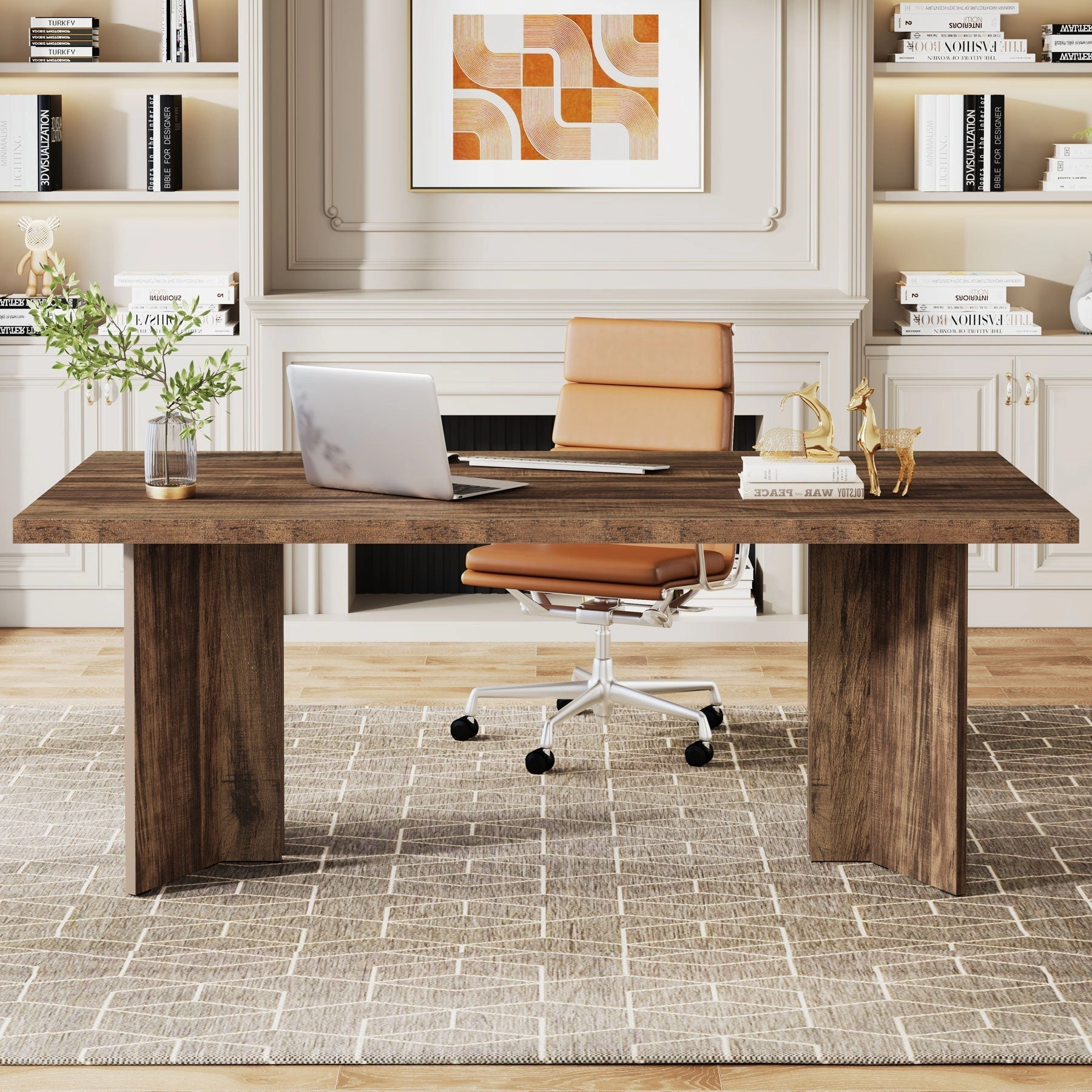 Tribesigns 63" Wood Executive Desk, Farmhouse Computer Desk with Large Tabletop