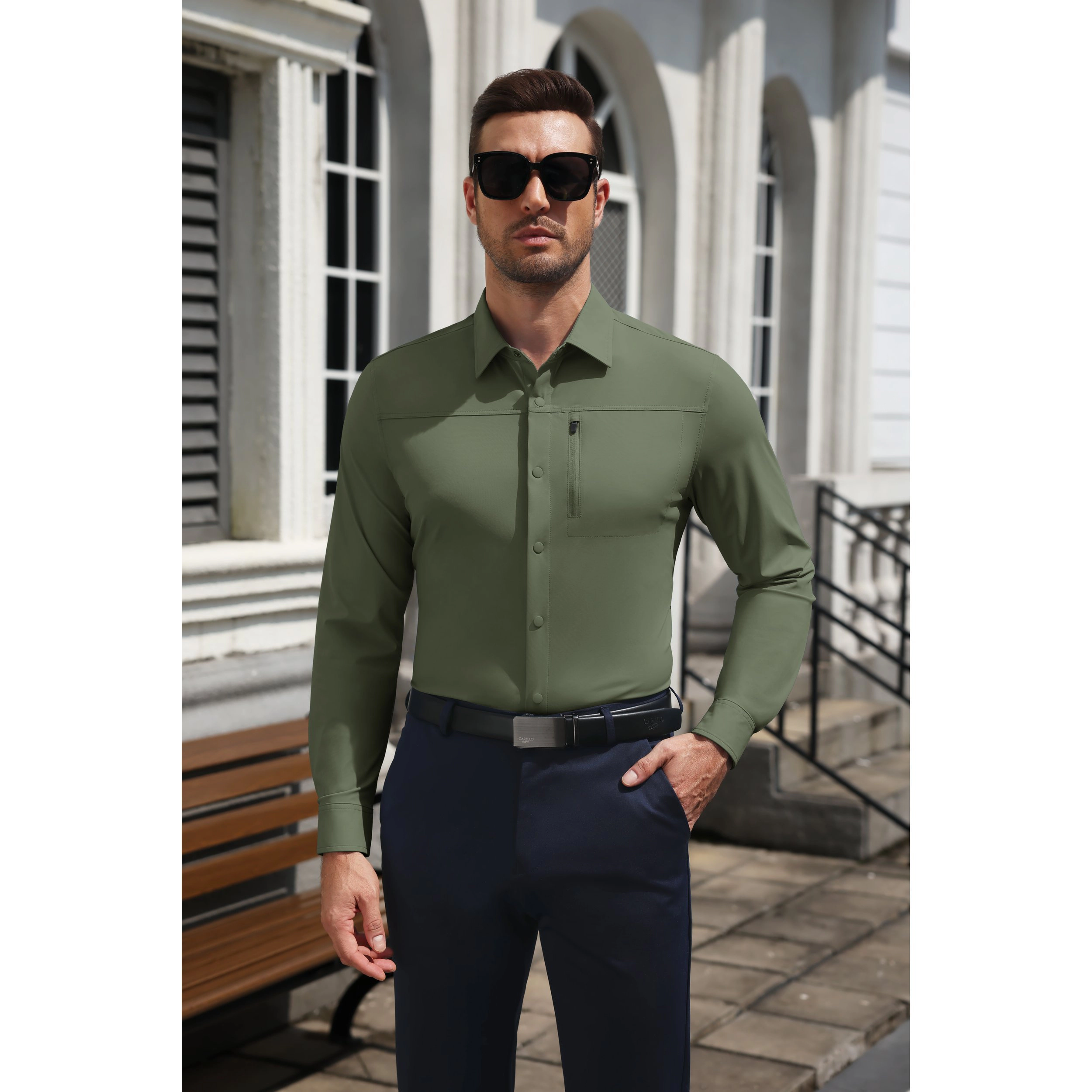 COOFANDY Men's Long Sleeve Sun Shirt with Snap Buttons