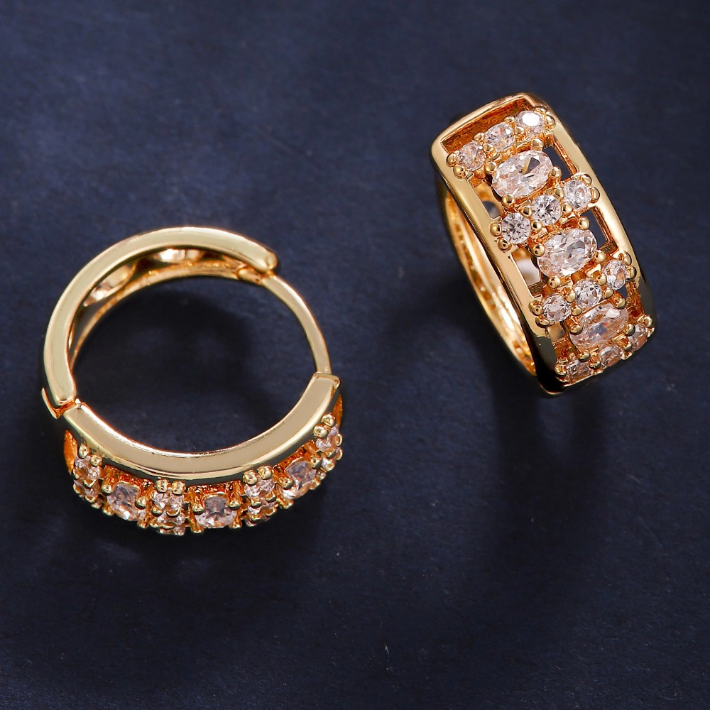 Paved Sparkling Cubic Zirconia Hollow Click Top Hoop Earring