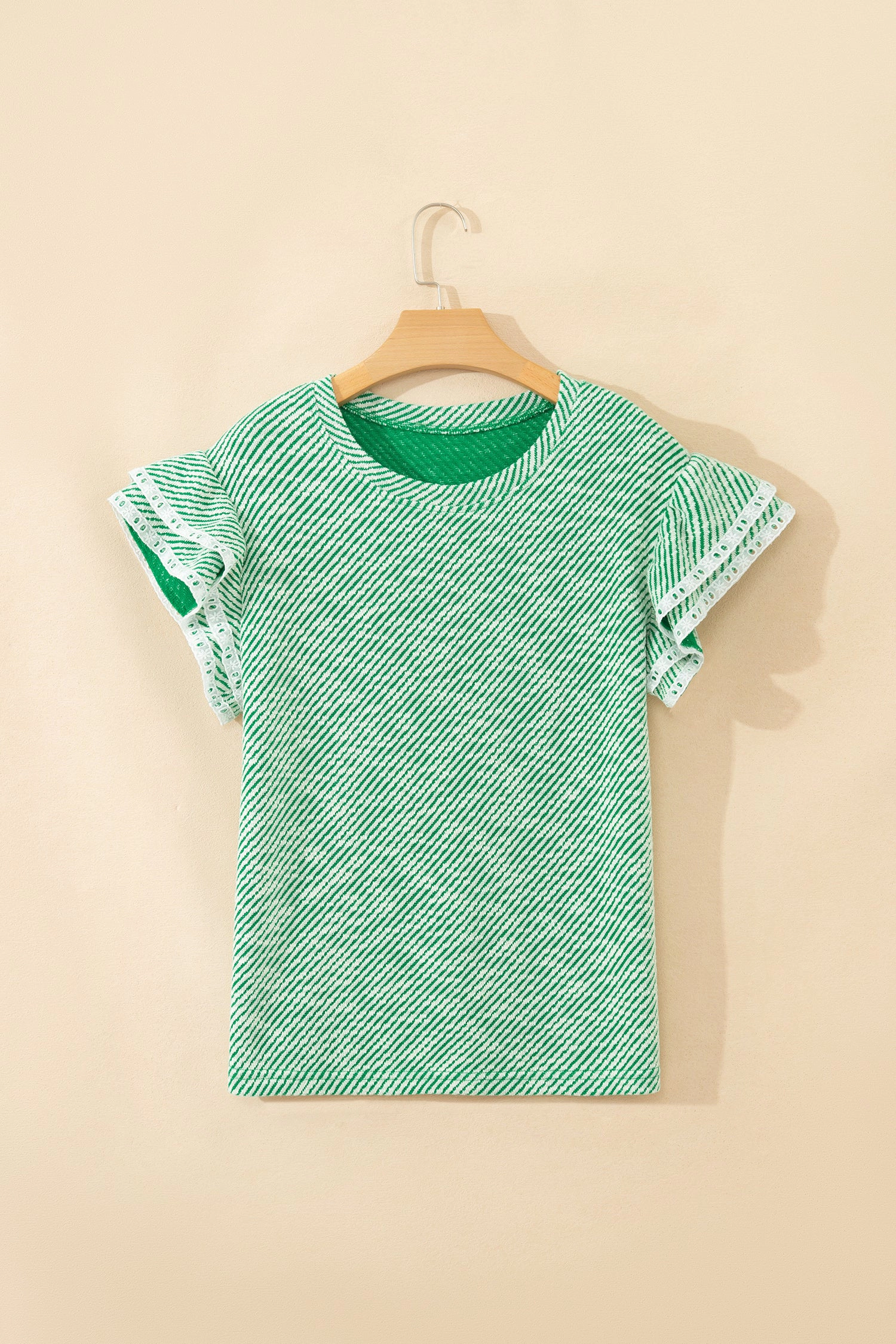 Threaded Pear Womens Elisabeth Ruffled Short Sleeve Blouse - Clearly Aqua, Twilled Texture
