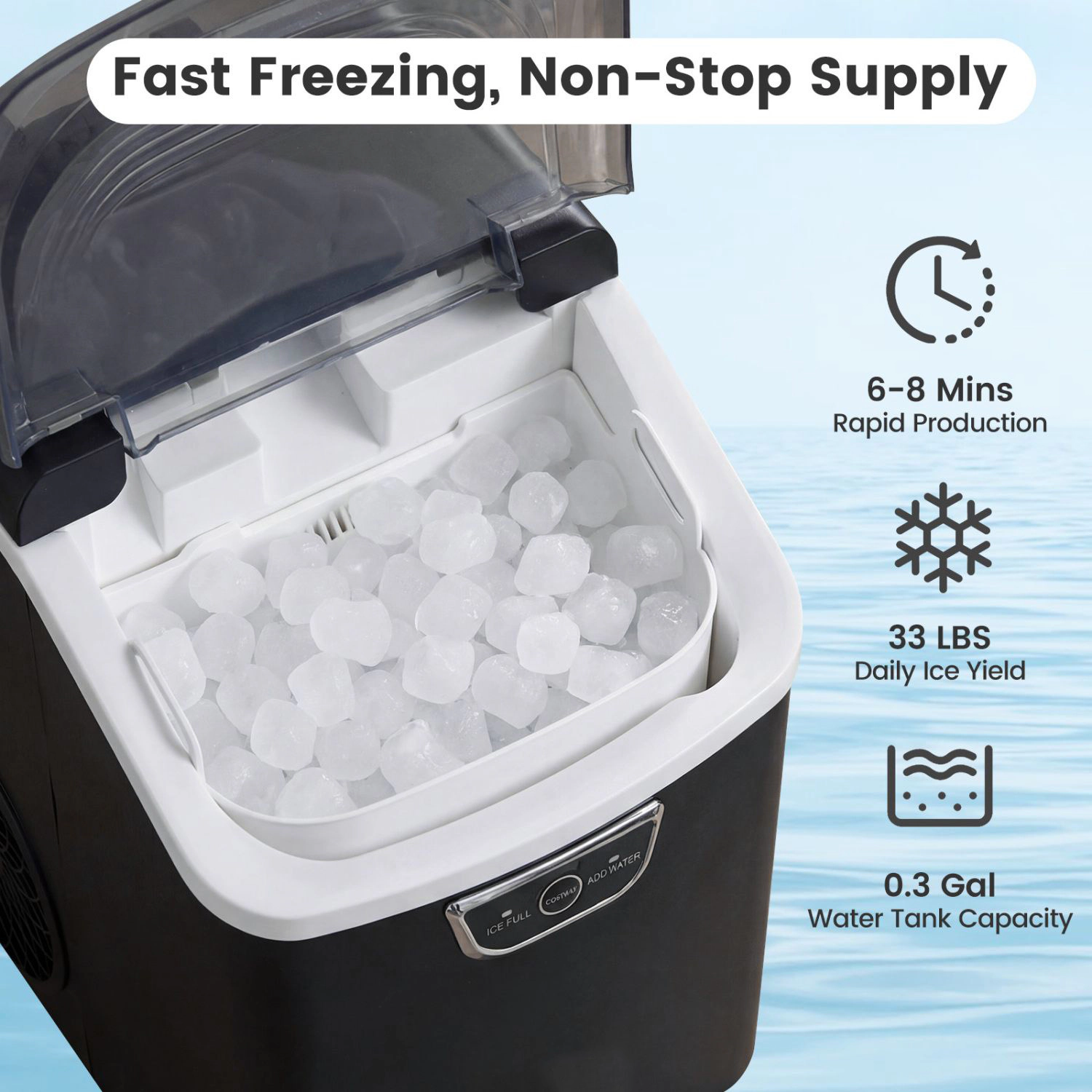 SlickBlue Black Countertop Pellet Ice Maker, 33 Lbs Daily
