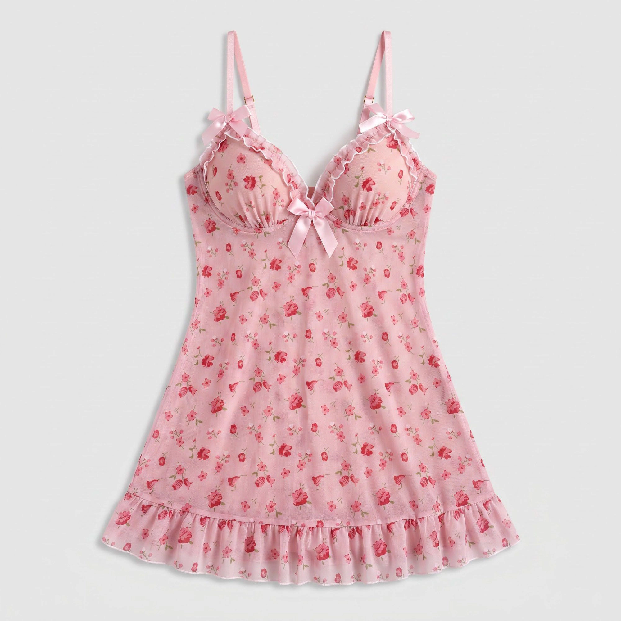Anna-Kaci Women's Floral Sheer Mesh Ruffle Chemise Nightgown