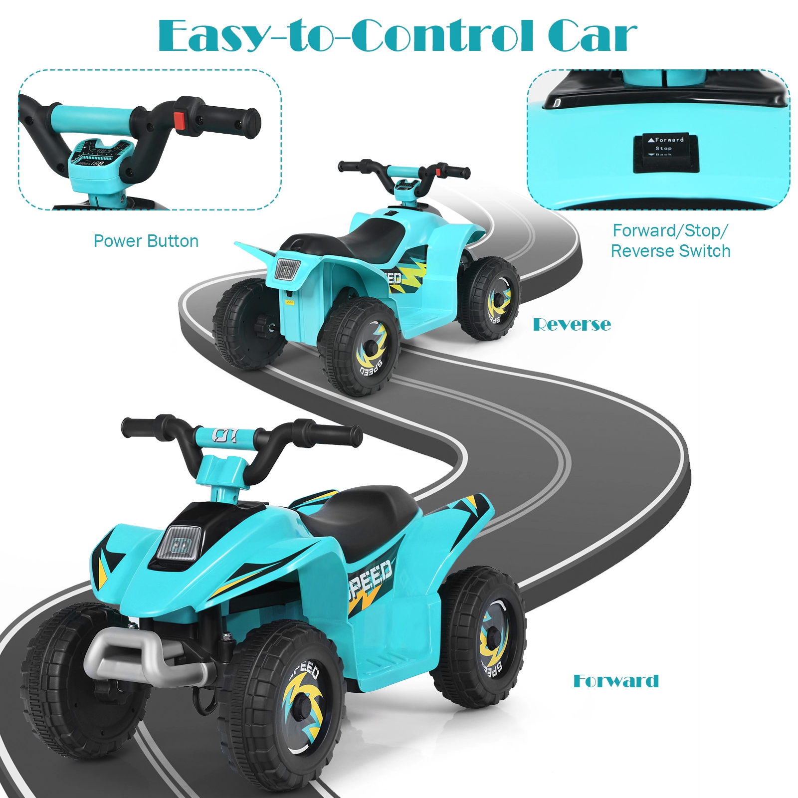 SUGIFT Blue Forward and Reverse 6V Kids Electric ATV 4-Wheel Ride-On Quad