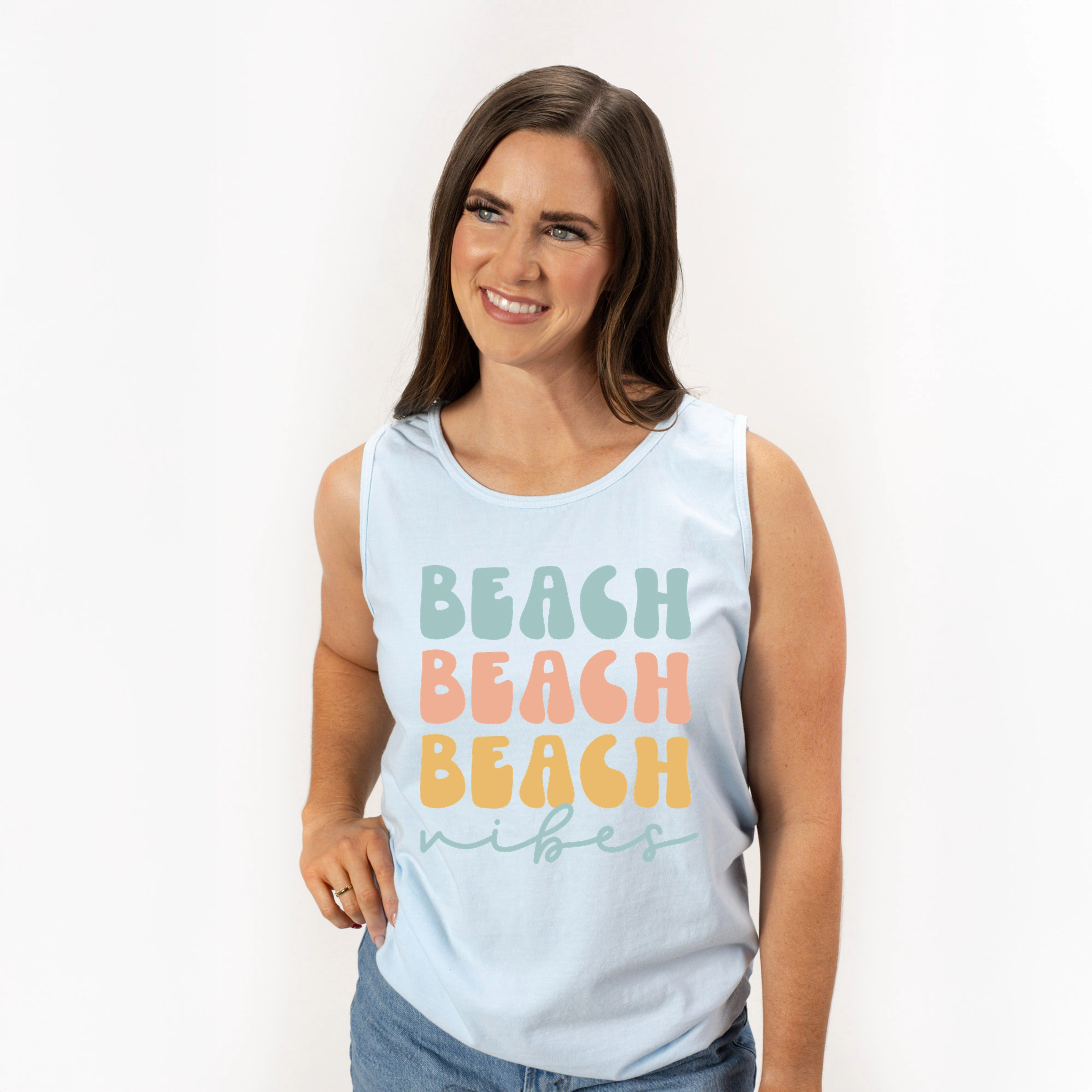Simply Sage Market - Beach Vibes Stacked Women's Garment Dyed Graphic Tank Top