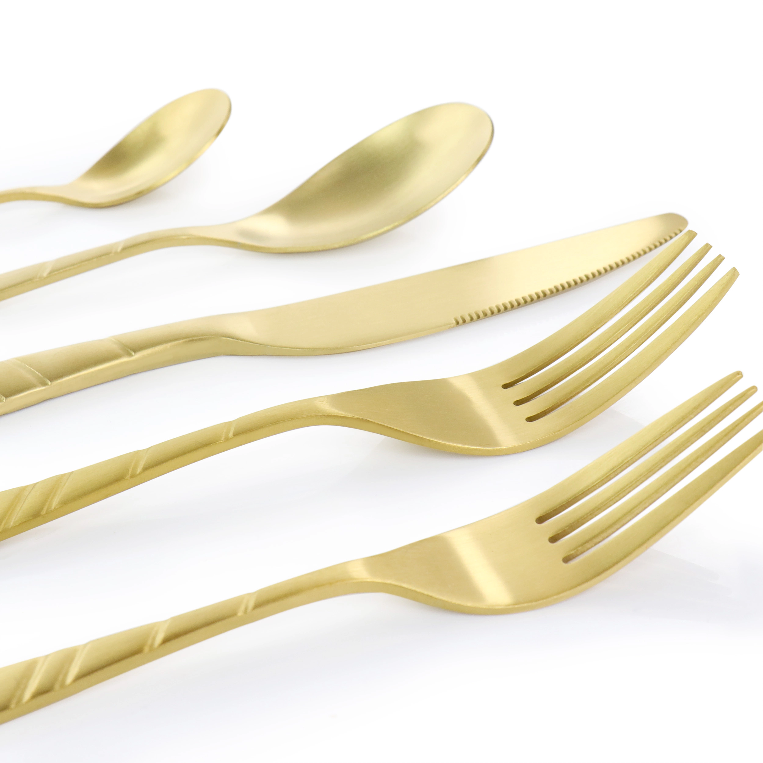 Megachef La Vague 20 Piece Flatware Utensil Set, Stainless Steel Silverware Metal Service for 4 in Matte Gold