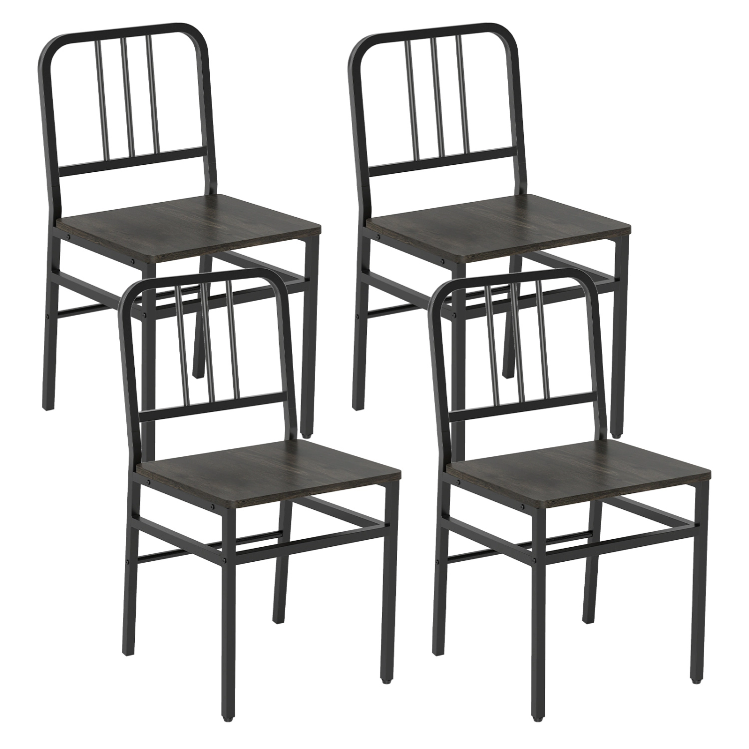 LJG Dining Chairs Set of 4 with Slatted Backrest & Metal Frame and Wooden Seat