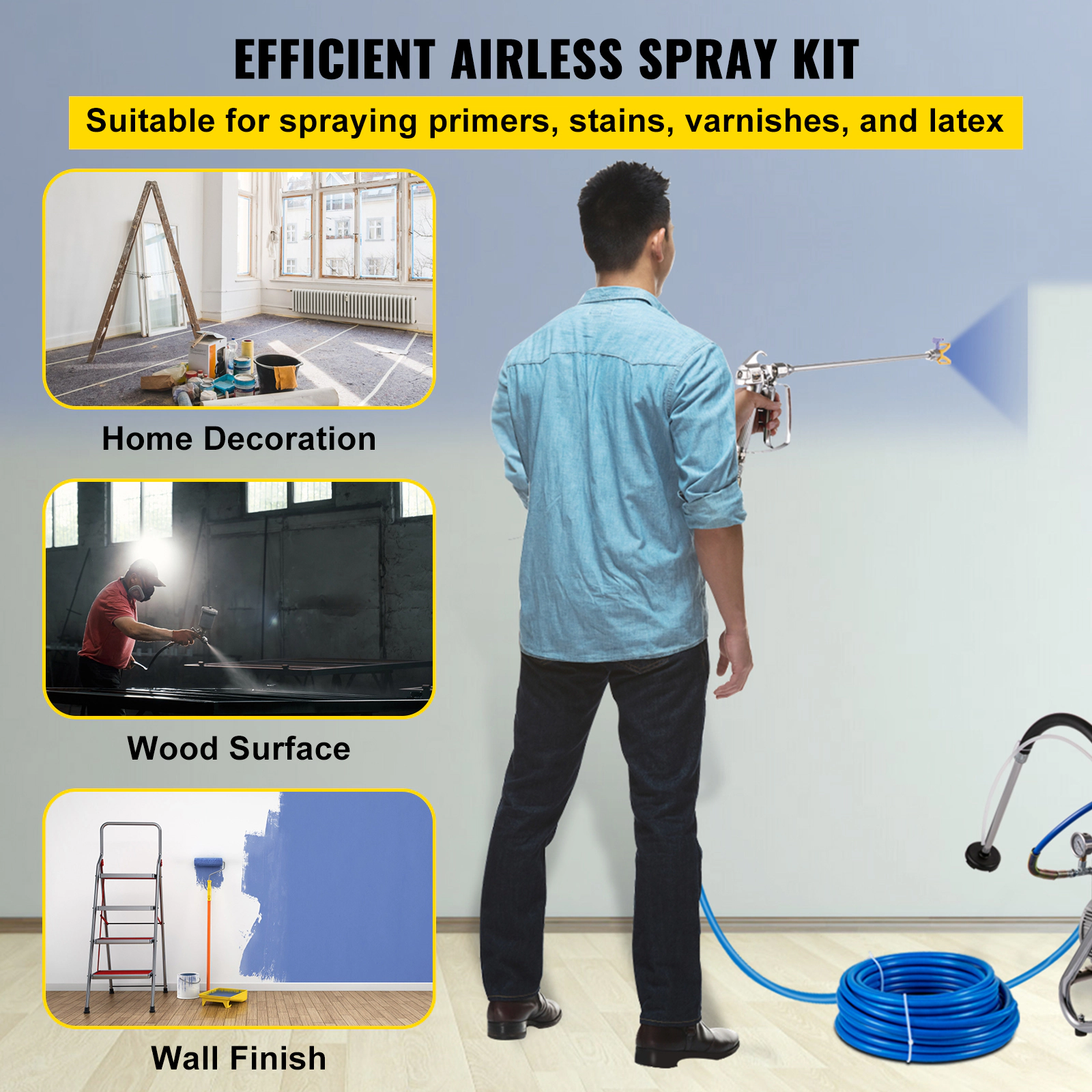 HONGGE Airless Paint Spray Hose Kit, 50 ft x 1/4-inch Fiber Hose, 3600 PSI with 8-inch Extension Rod